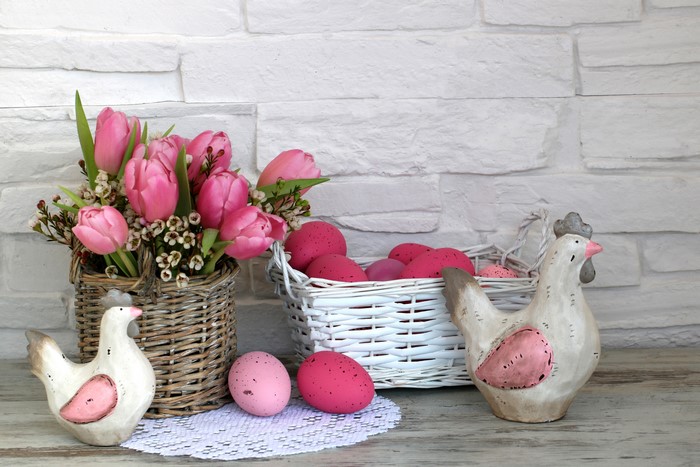Easter Tulips and Chickens with Eggs
