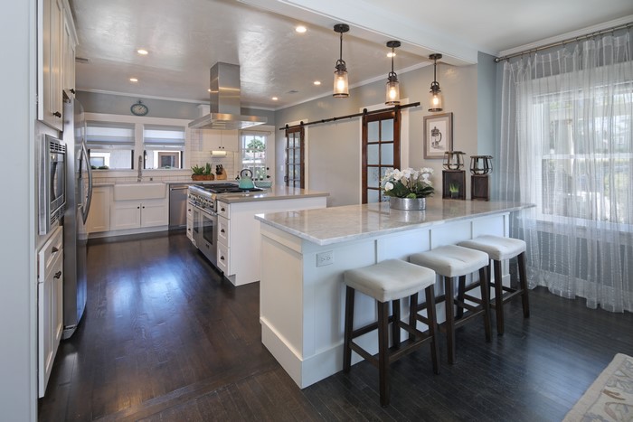 Modern Kitchen with Island and Barn Door
