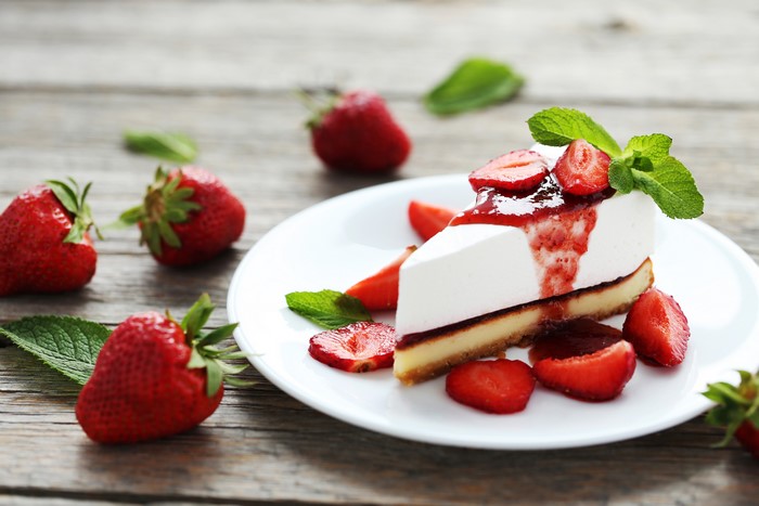 Strawberry Cheesecake Slice with Fresh Strawberries