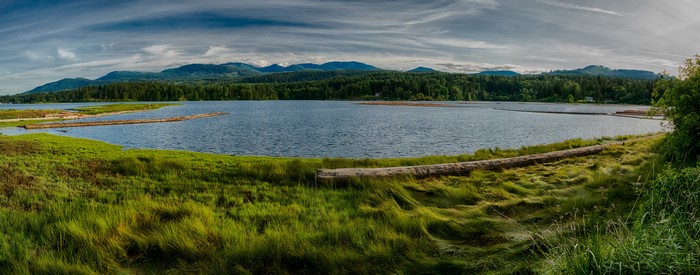 Panoramic view of a lake and forest in British Columbia, Canada
