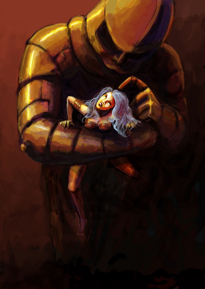 Giant warrior holding a woman