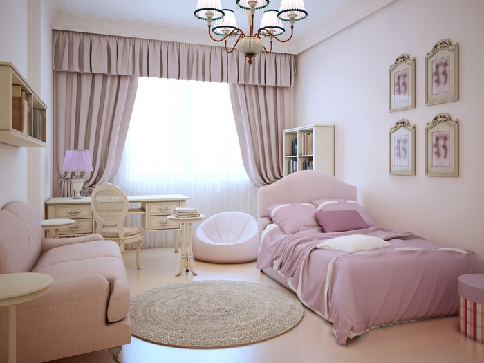 Children's room interior design with bed and sofa