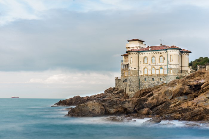 Boccale Castle on rocky coast in Italy