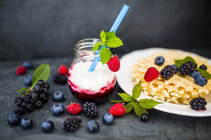 Berries and Waffles with Yogurt Jar