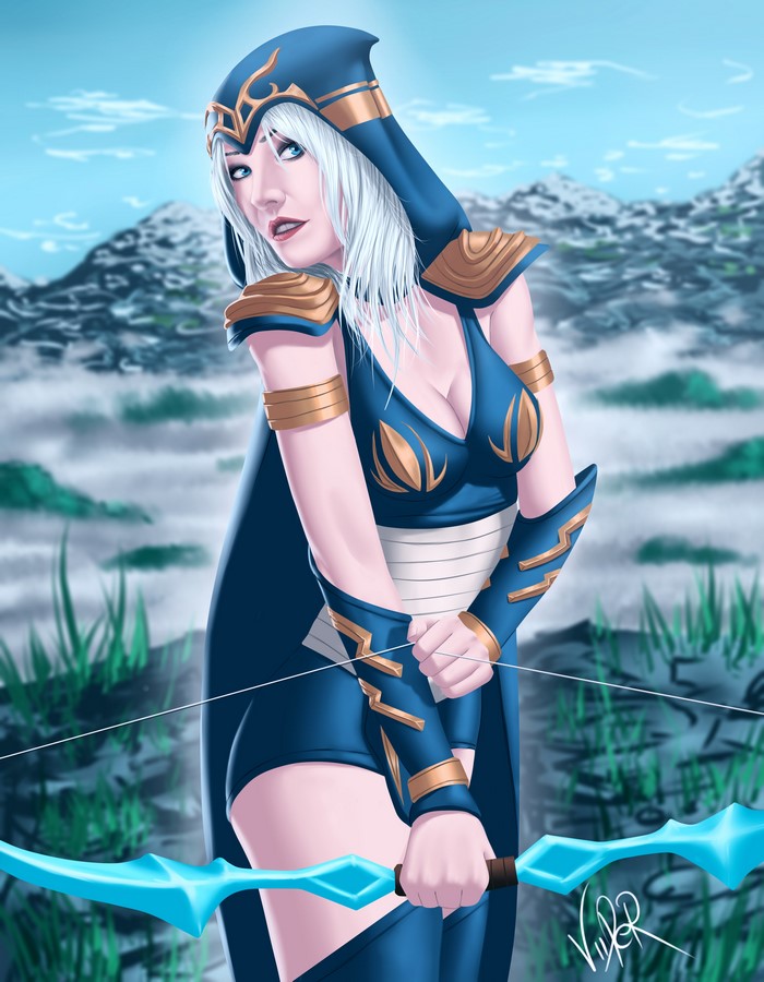 Ashe from League of Legends with a bow