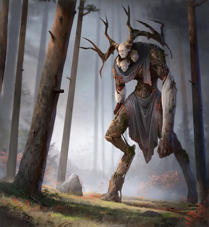 Tree monster with skulls and branches in a forest