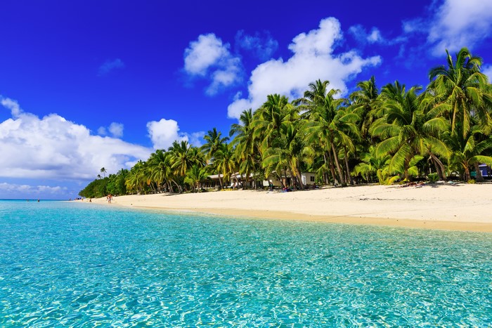 Tropical beach with palm trees and turquoise water