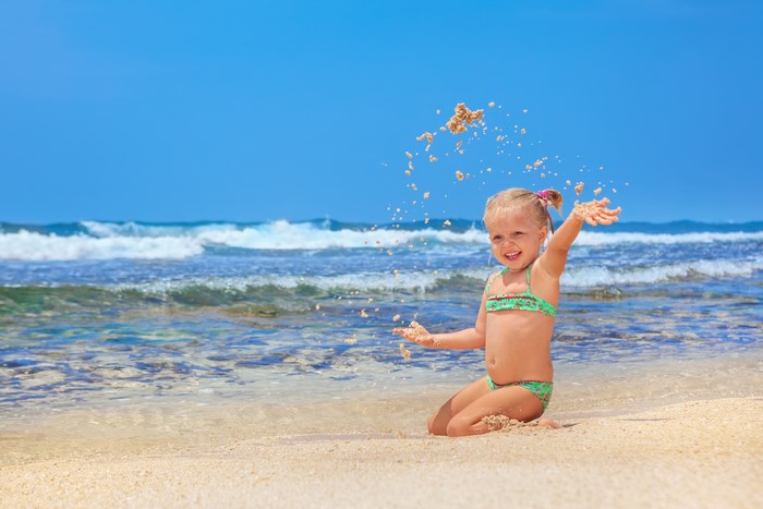 Waves Beach Little girls Sand Joy