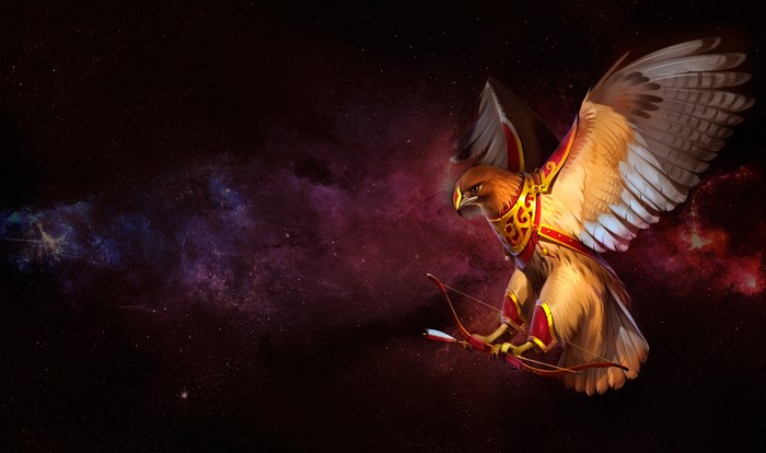 Falcon Archer with Bow in Cosmic Space