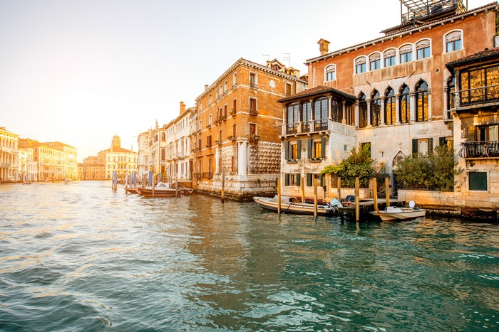 Venice Canal with Buildings and Boats