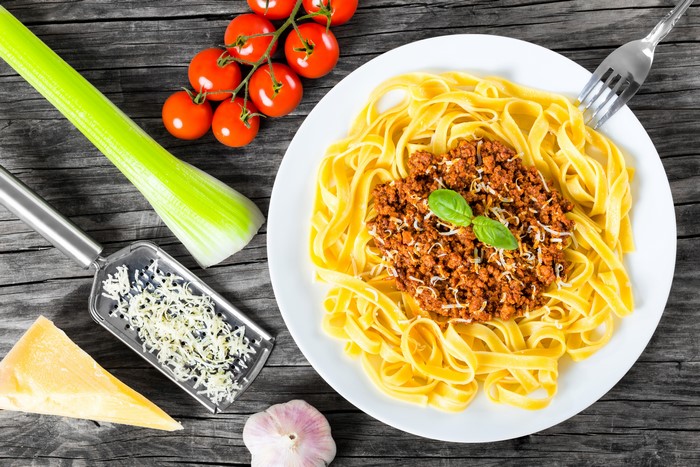 Fettuccine Bolognese with Parmesan and Tomatoes