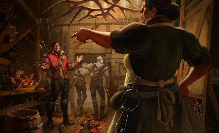 Geralt of Rivia from The Witcher 3: Wild Hunt in a tavern