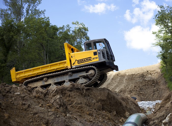 Terramac RT9 Crawler Carrier on a dirt slope