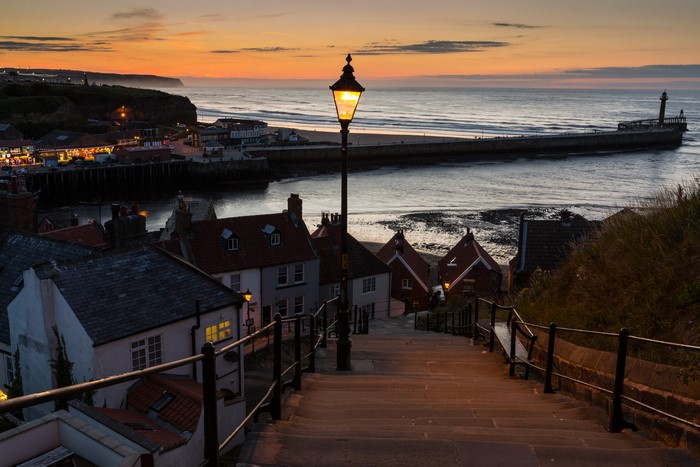 Whitby England Evening Stairs Street Lights
