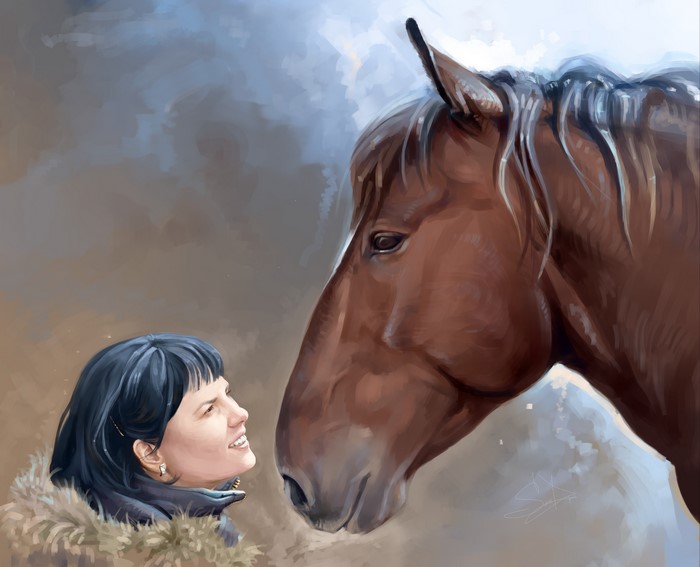 Painting of a woman and a horse