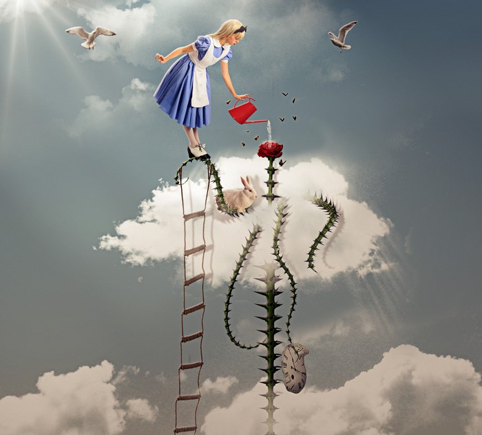 Alice in Wonderland surreal sky scene