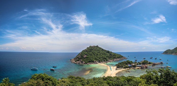 Koh Tao island, Thailand, tropical coast with boats