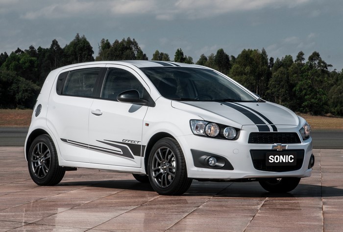 White Chevrolet Sonic Effect with racing stripes