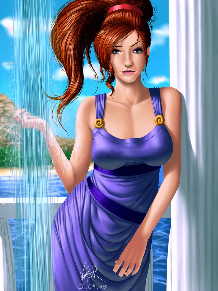 Megara from Hercules in a purple dress