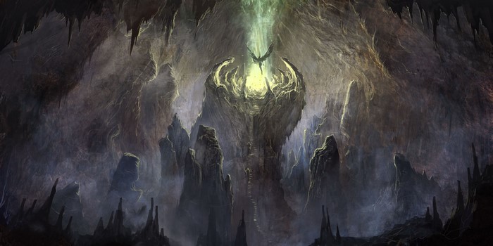 Dragon in a mystical cave with glowing light