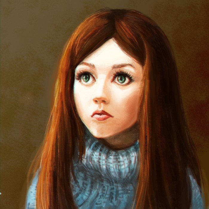 Painting of a young girl with long brown hair