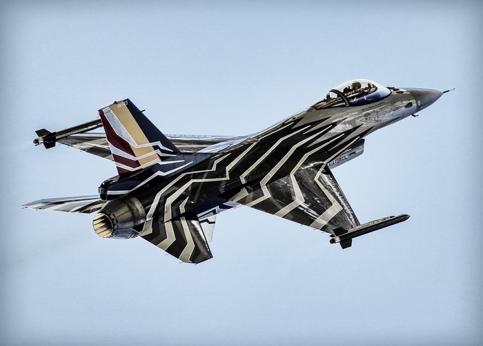 F-16 Fighting Falcon with custom paint scheme in flight