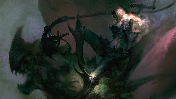 Monsters fighting in dark environment