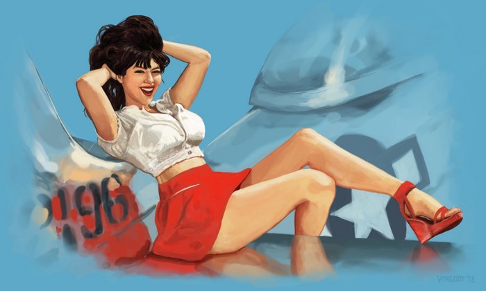 Pin-up girl with airplane