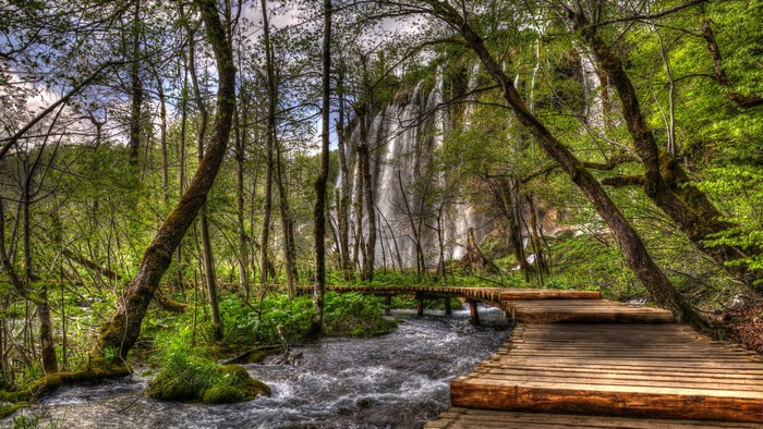 4K Plitvice National Park Waterfalls and Bridges