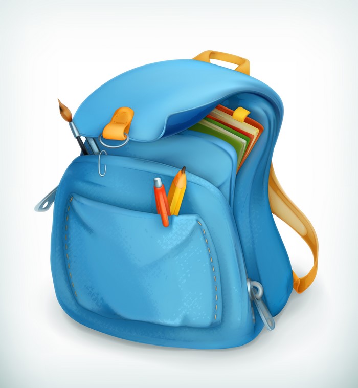 Blue backpack with school supplies