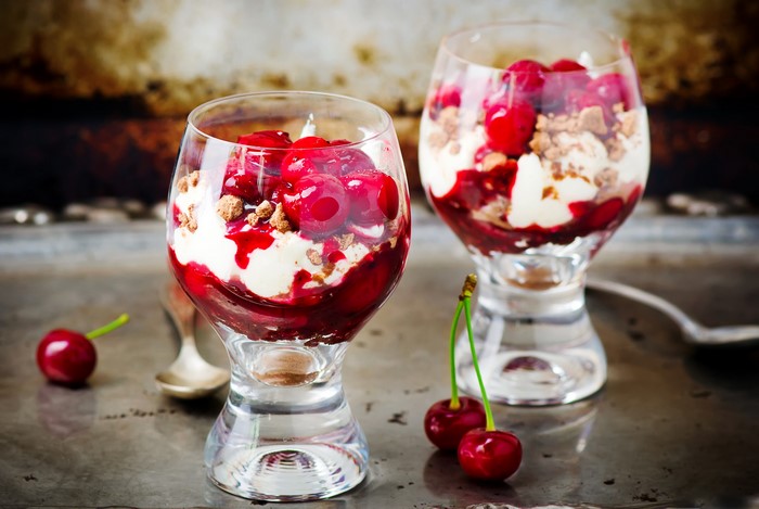 Cherry Parfait Dessert in Glasses