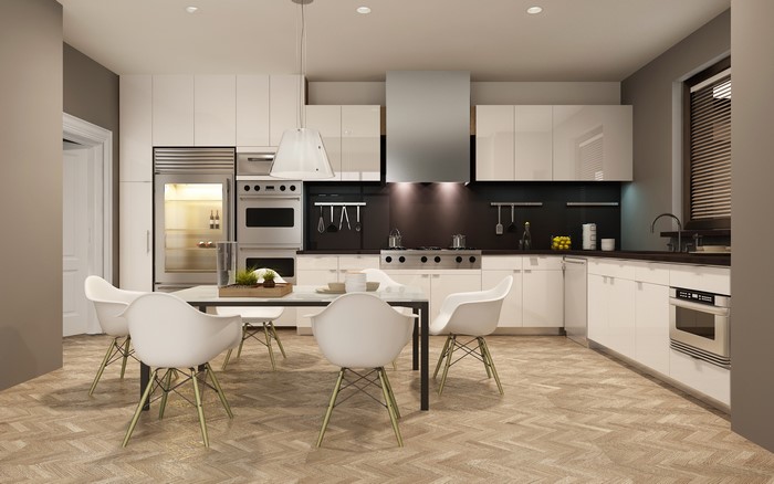 Modern kitchen with dining table and chairs