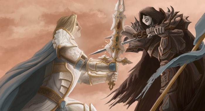 Two warriors fighting with swords