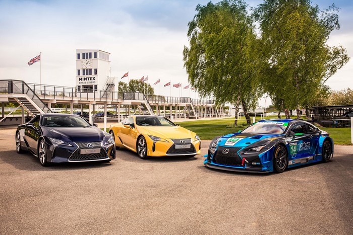 Three Lexus LC 500h Cars at Racetrack