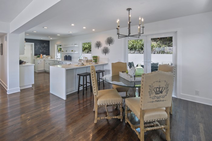Kitchen and Dining Area with Chandelier