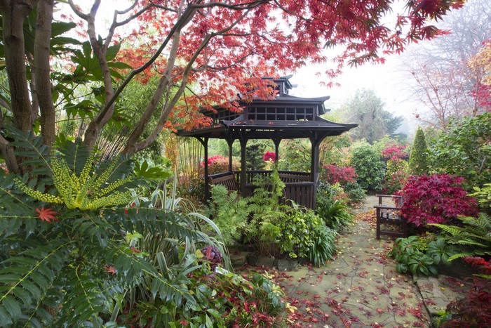 Japanese garden with a gazebo in Walsall, England