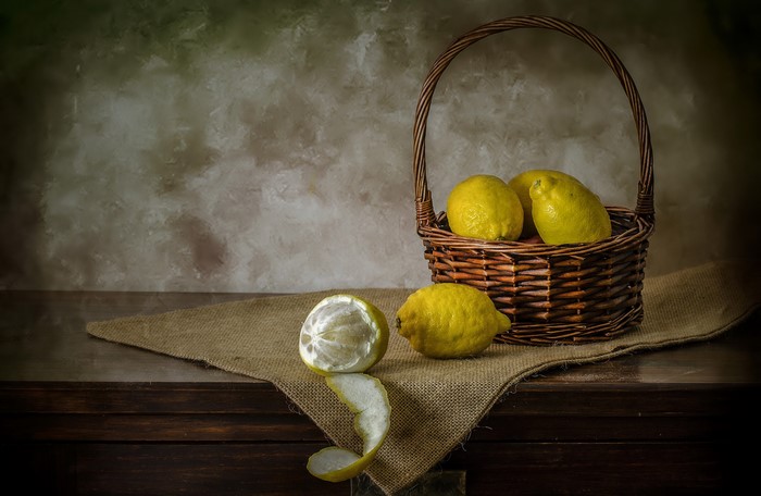 Lemons in a Wicker Basket Still-life