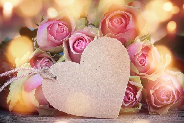 Pink Roses with Heart Tag