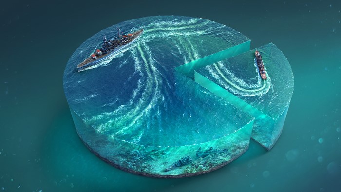 Ships in a pie chart of the ocean