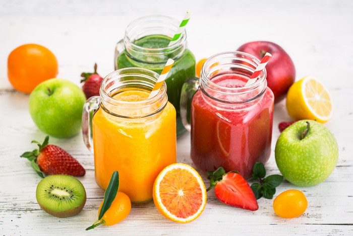 Juice and Fruits in Mason Jars