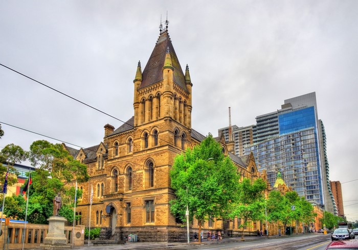 Old building and modern skyscrapers in Melbourne, Australia