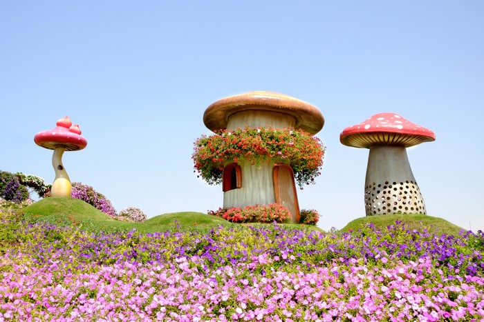 Mushroom-shaped structures in Miracle Garden, Dubai