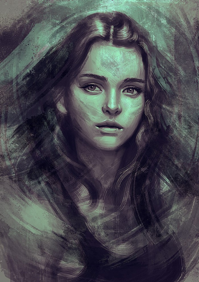 Painting of a woman with dark hair