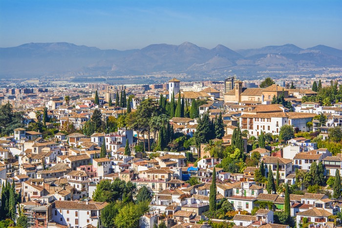 Granada, Spain Cityscape with Mountains