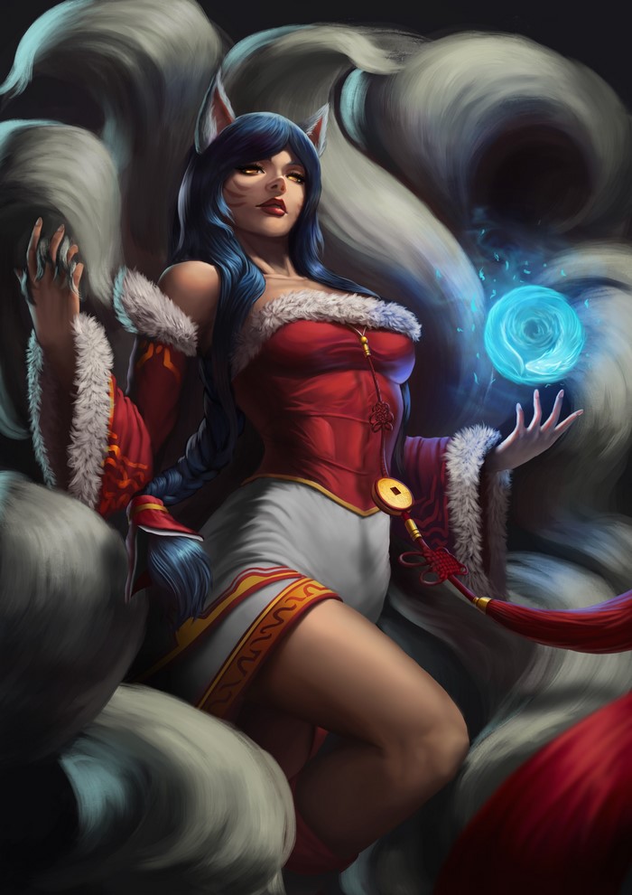 Ahri from League of Legends casting magic