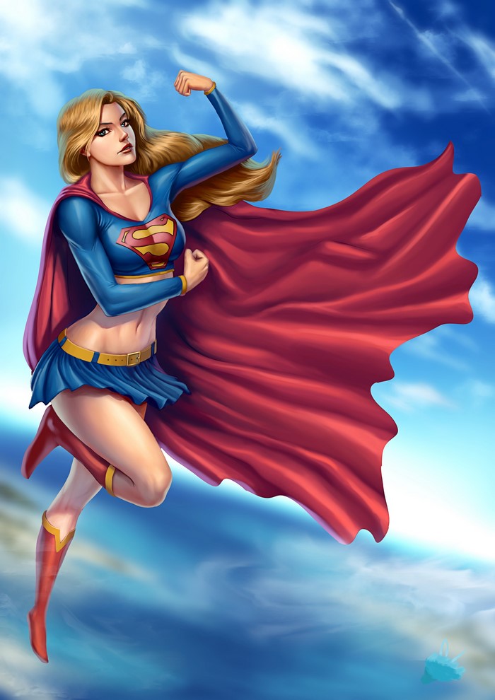 Supergirl from DC Comics flying in the sky