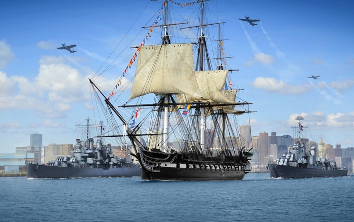USS Constitution and other ships in Boston Harbor