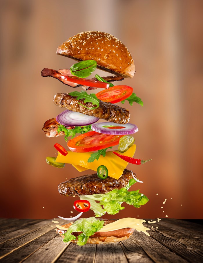 Deconstructed Juicy Hamburger with Fresh Ingredients