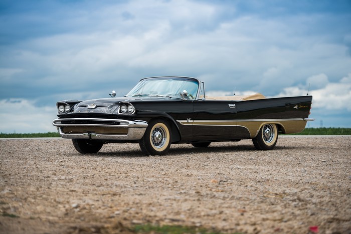 1957 DeSoto Adventurer Convertible on a gravel road