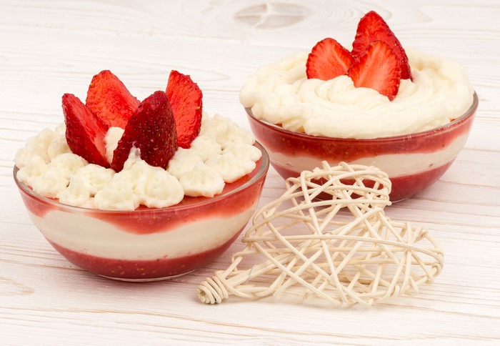 Strawberry Yogurt Desserts with Cream and Strawberries